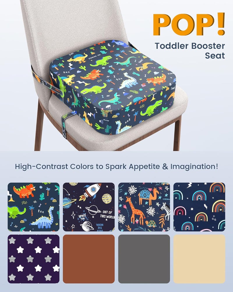 OPZAVYA Kid Booster Seat for Kitchen Chair, Portable Toddler Booster Seat for Dining Table with Safety Buckles Portable Increasing Booster Cushion Foam Chair with Non-Slip Bottom (Blue Dinosaur) - Image 2